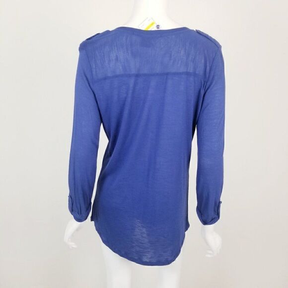 89th & Madison Blue Scoop Neck Henley Top Medium - Picture 6 of 6